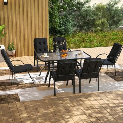 The Range Outsunny Glass Table Umbrella Hole 7 PCs Garden Dining Set - Black