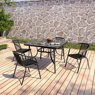 The Range 4 Seaters Bistro Set - Black / Square / 105cm