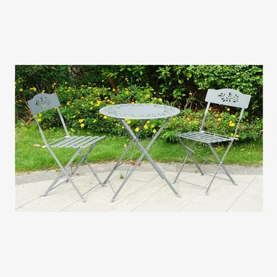 The Range Leaf 3 Pcs Garden Folding Chairs Table Bistro Furniture Set - Grey Leaf