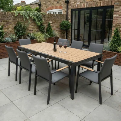 The Range Melbourne 8 Seat Rectangular Extending Garden Dining Set - Grey