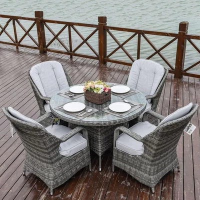 The Range Abrihome 4-person Outdoor Aluminum Round Dining Table Set- Grey - Grey