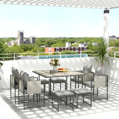 The Range Outsunny 9 Piece Cube Garden Dining Set with Cushions - Grey