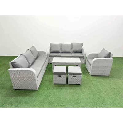 The Range Fimous 9 Seater Poly Rattan Outdoor Garden Furniture Set Light Grey - Light Grey