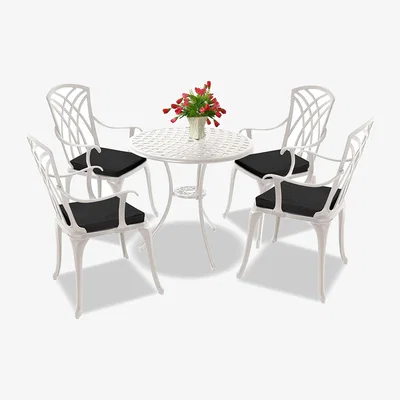 The Range OSHOWA Garden Table and 4 Chairs with Black Cushions Bistro Set - White