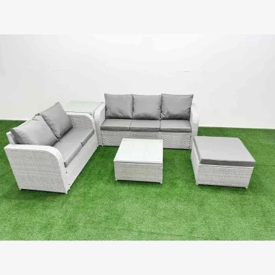 The Range Fimous 6 Seater PE Rattan Wicker Garden Furniture Set Light Grey - Light Grey