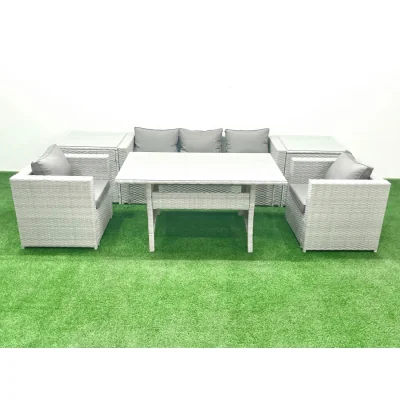 The Range Fimous 5-Seater Modern Rattan Garden Furniture Set Light Grey Mixed - Light grey mixed rattan with dark grey fabric