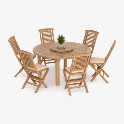 The Range Altea Teak Garden Dining Table and 6 Seat Chair Set - Teak / Green
