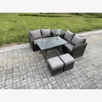 The Range Fimous 6-Piece PE Rattan Garden Furniture Set with Tempered Glass Table Dark Grey - Dark grey mixed rattan with dark grey fabric
