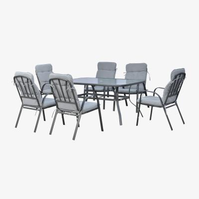 The Range Glass Table Umbrella Hole 7 PCs Garden Dining Set - Black