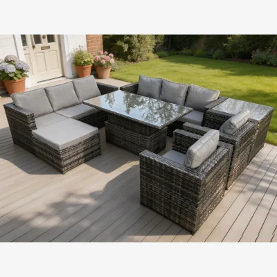 The Range 9 Seater¿Outdoor Rattan Garden Furniture Rising Table Dark Grey Mixed - Dark Grey Mixed