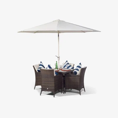 The Range Savannah Square 4 Seater Rattan Patio Dining Set - Brown