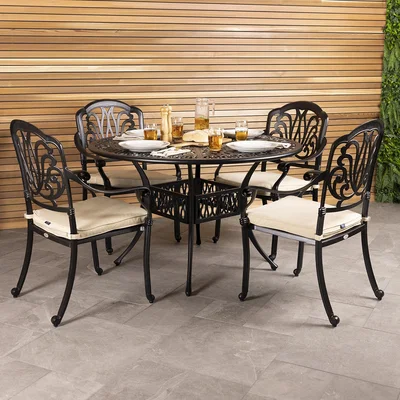 The Range Premium Furniture Cast Aluminium 4 Seater Outdoor Dining Set - Black