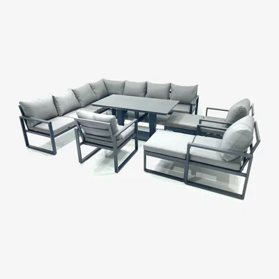 The Range Fimous 12-Seater Outdoor Aluminum Garden Set with Adjustable Table - Dark Grey