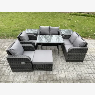 The Range Fimous 7-Seater PE Rattan Outdoor Dining Set with Reclining Chairs - Dark Grey - Dark Grey Mixed
