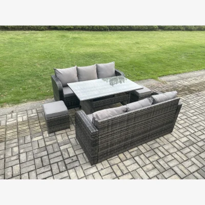 The Range Fimous 8-Seater Outdoor Rattan Lounge and Dining Set with Rectangular Table. - Dark Grey Mixed
