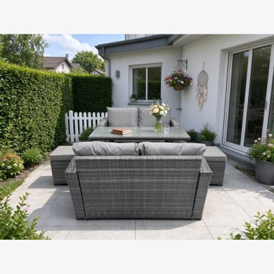 The Range Fimous 5-Piece Dark Grey PE Rattan Outdoor Dining Set with Tempered Glass Rectangular Table