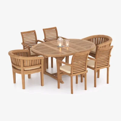 The Range Valencia Teak Garden Dining Table and 6 Seat Chair Set - Teak / Neutral