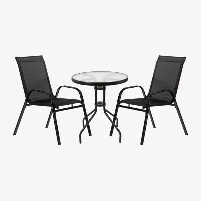 The Range 3pc Sussex Round Glass Top Patio Bistro Set - Black - Black
