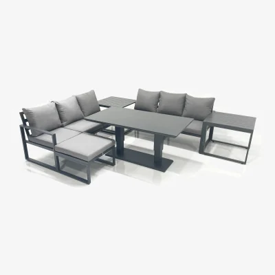The Range Fimous 7-Seater Aluminium Outdoor Garden Furniture Set with Adjustable Table Dark Grey - Dark Grey