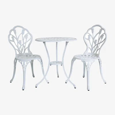 The Range 3 Piece Tulip Cast Aluminium Patio Bistro Set Table 2 Chairs - White