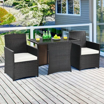 The Range 3 Pieces Outdoor Conversation Set Patio PE Wicker Set - White