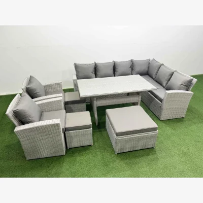 The Range Fimous 11-Seater Modular Rattan Garden Furniture Set with Tempered Glass Table, Light Grey. - Light Grey Mixed