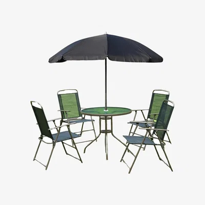 The Range Set of 6 Patio Bistro Set With Parasol And Table - Black