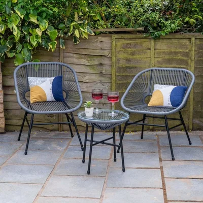 The Range Capri Rattan 2-Seater Wicker Table and Chairs Bistro Set - Grey