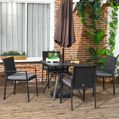 The Range 4 Seater Rattan Garden Dining Set Outdoor with Umbrella Hole Black - Black