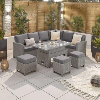 The Range Ciara Right Hand Rattan Corner Dining Set with Rising Table - Grey