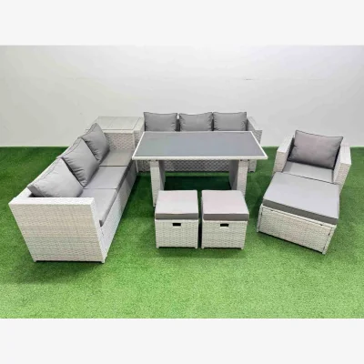 The Range Fimous Patio 10-Seater PE Rattan Set with Glass Table - Light Grey Mixed
