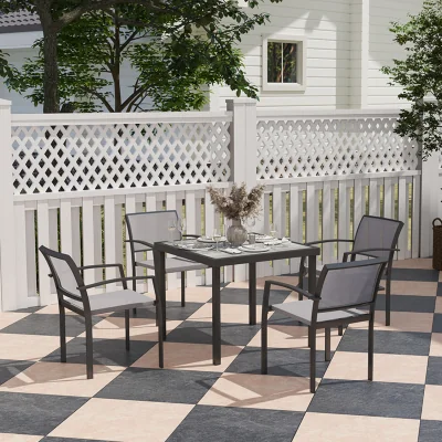 The Range Outsunny 5 Piece Garden Dining Set with 4 Stackable Armchairs - Grey