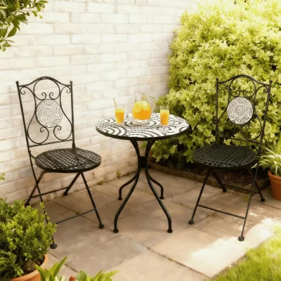 The Range Carlton Black and White 3 Piece Mosaic Metal Bistro Set - Black & White