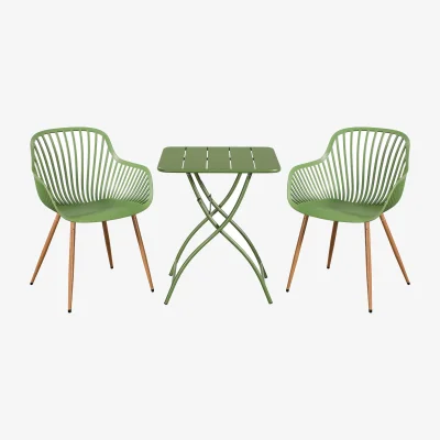 The Range 3 Piece Garden Bistro Set, Pair of Sunray Armchairs and Metal Folding Table - Moss Green