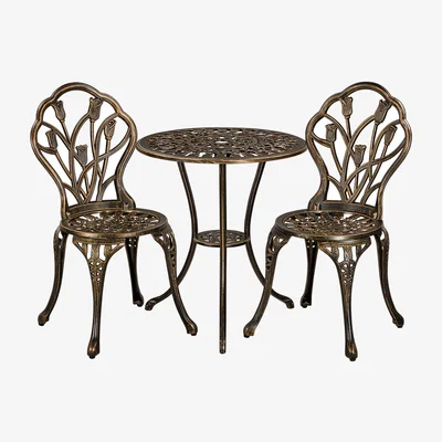 The Range 3 Piece Patio Bistro Metal Table Set with Umbrella Hole - Bronze