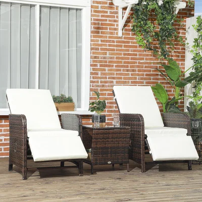 The Range 3 Pieces Rattan Bistro Set with Adjustable Backrest 863-143V70GG - Mixed-Brown