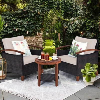 The Range Rattan Chair and Coffee Table Bistro Set - White