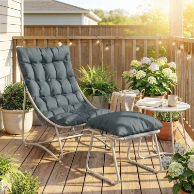 The Range Outsunny three Piece Bistro Set, Outdoor Table and Chair Set with Footstool - Dark Grey