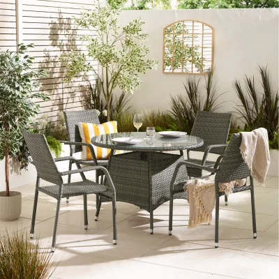 The Range Antigua Rattan 4 Seat Round Table Garden Dining Set - Grey