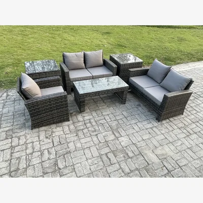 The Range Fimous 6pcs Rattan Outdoor Garden Furniture Set 5-Seater Dark Grey Mixed - Dark grey mixed rattan with dark grey fabric