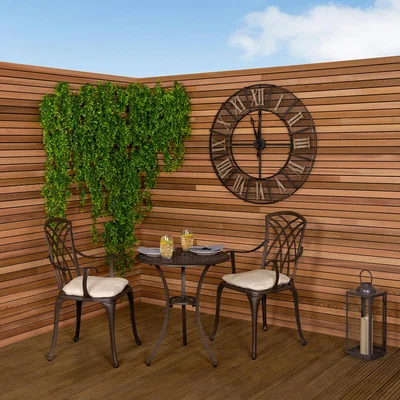 The Range Furniture 3 Piece Cast Aluminium Bistro Set Table 2 Arm Chairs - Brown
