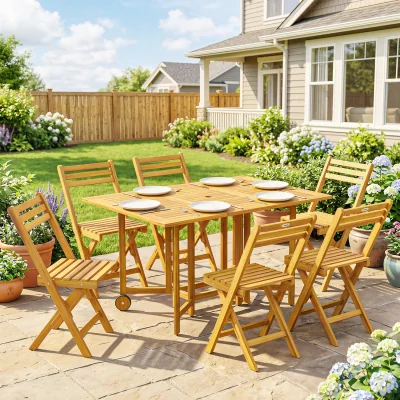 The Range Outsunny 7 Pieces Garden Dining Set with Extending Table 6 Chairs - Natural wood finish