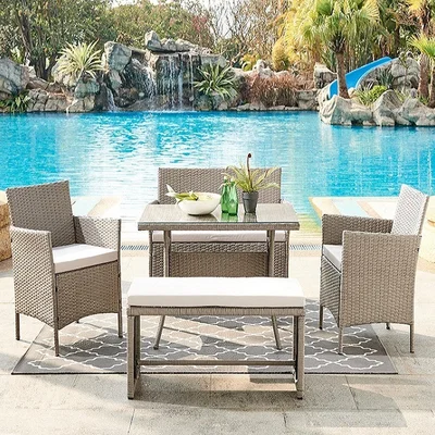 The Range Boca 5PC Rattan Dining Set with Cover - Grey