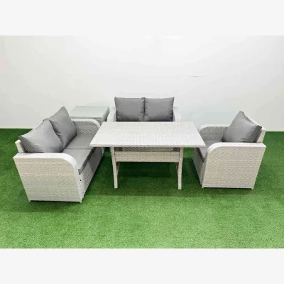 The Range Fimous 5-Piece High-Back Poly Rattan Patio Set - Light grey rattan with dark grey fabric