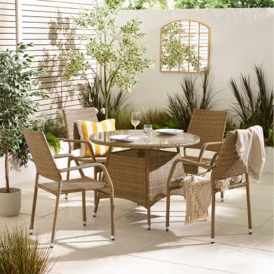 The Range Antigua Rattan 4 Seat Round Table Garden Dining Set - Beige