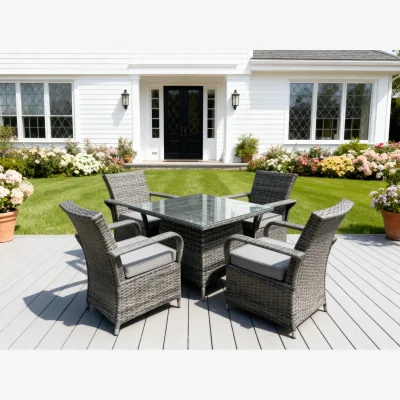 The Range Rattan Garden Furniture Dining Set Table And Chairs - Dark Grey Mixed