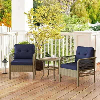 The Range Outsunny 3 Pieces Patio PE Rattan Bistro Set - Blue