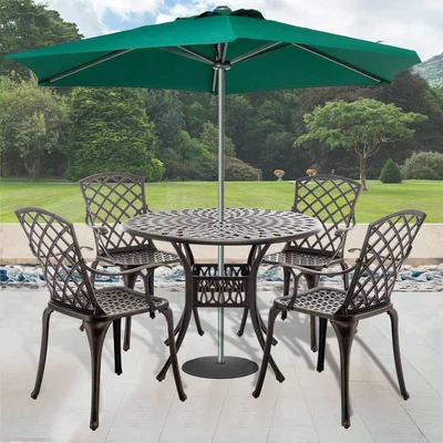 The Range Birchtree Vintage Cast Aluminum Table and 4 Chairs Set - Bronze
