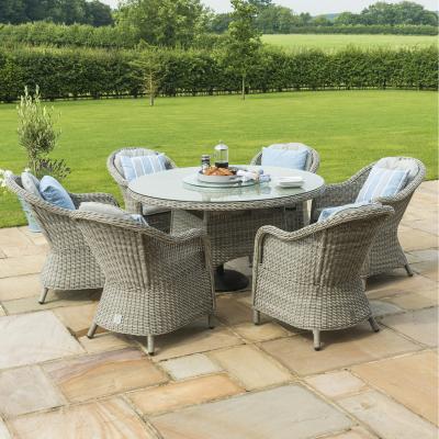 The Range Oxford 6 Seat Rattan Dining Set Round with Ice Bucket and Heritage Chairs - Grey