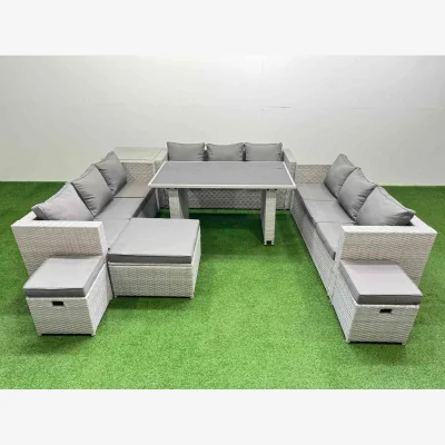 The Range Fimous Light Grey Outdoor Rattan Garden Furniture Set with Tempered Glass Table - Light Grey
